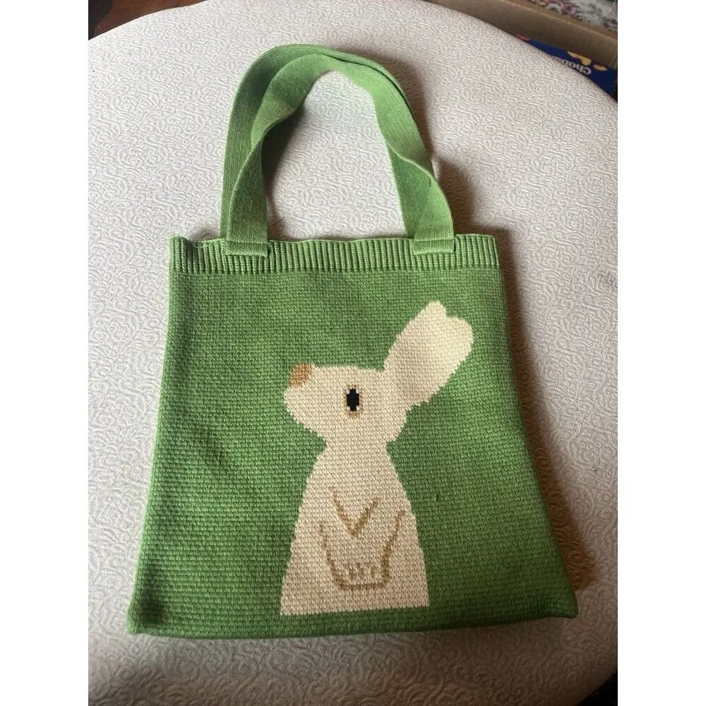 Bunny Rabbit tote bag knitted shoulder bag shopping bag purse Design both sides